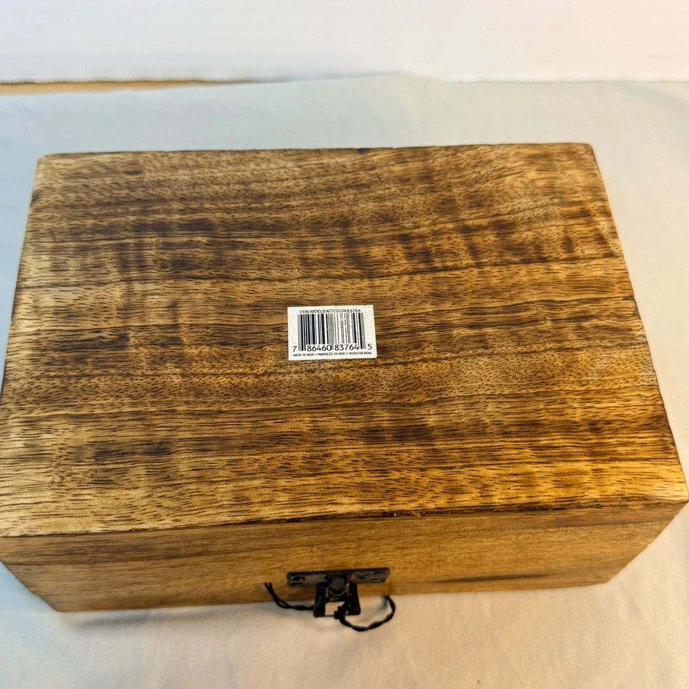 Home Essentials The Global Market Wooden Trinket Box Beaded Initial J Keepsake
